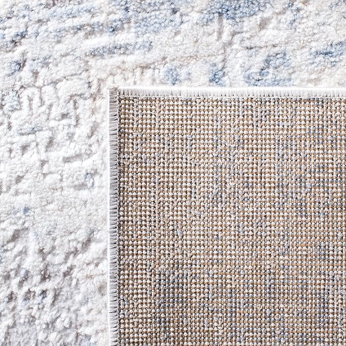SAFAVIEH Amelia Collection Area Rug - 9' Square, Ivory & Blue, Modern Abstract Design, Non-Shedding & Easy Care, Ideal for High Traffic Areas in Living Room, Bedroom (ALA700A)