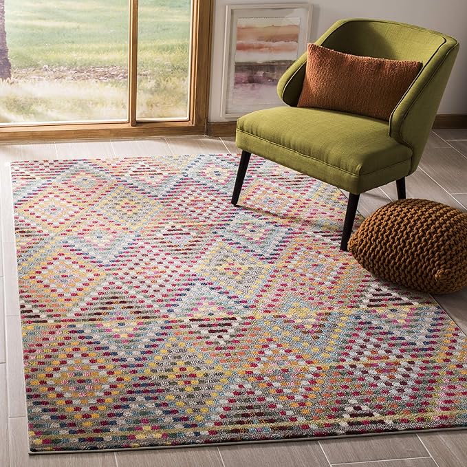 SAFAVIEH Monaco Collection Accent Rug - 3' x 5', Multi & Beige, Boho Diamond Design, Non-Shedding & Easy Care, Ideal for High Traffic Areas in Entryway, Living Room, Bedroom (MNC204F)