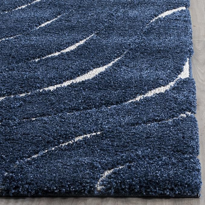 SAFAVIEH Florida Shag Collection Accent Rug - 4' x 6', Dark Blue & Cream, Non-Shedding & Easy Care, 1.2-inch Thick Ideal for High Traffic Areas in Entryway, Living Room, Bedroom (SG472-6511)