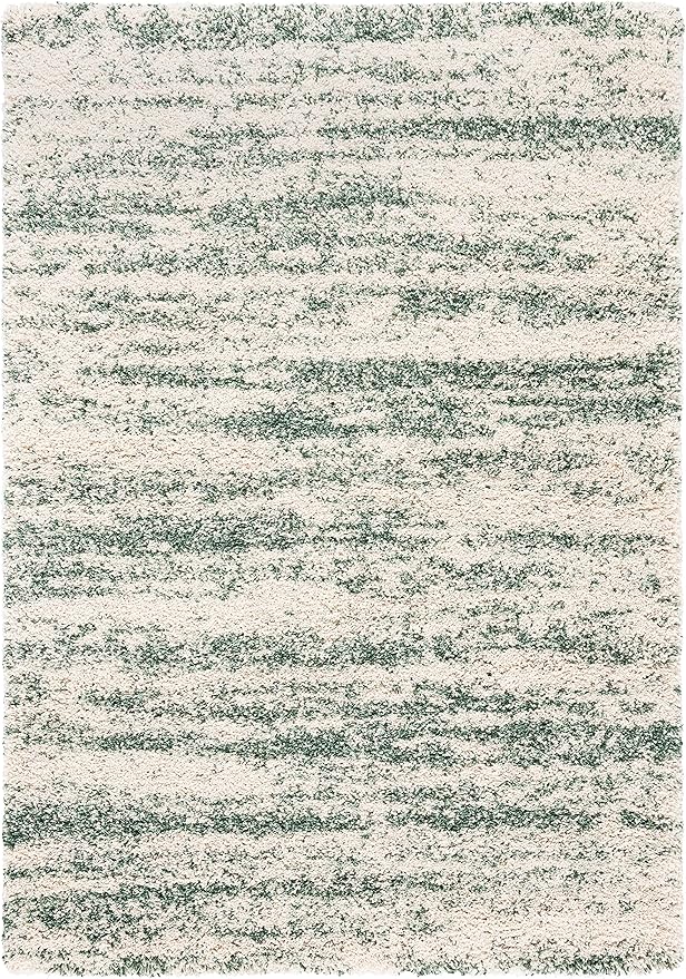 SAFAVIEH Hudson Shag Collection Area Rug - 6' x 9', Ivory & Green, Modern Design, Non-Shedding & Easy Care, 2-inch Thick Ideal for High Traffic Areas in Living Room, Bedroom (SGH206Y)