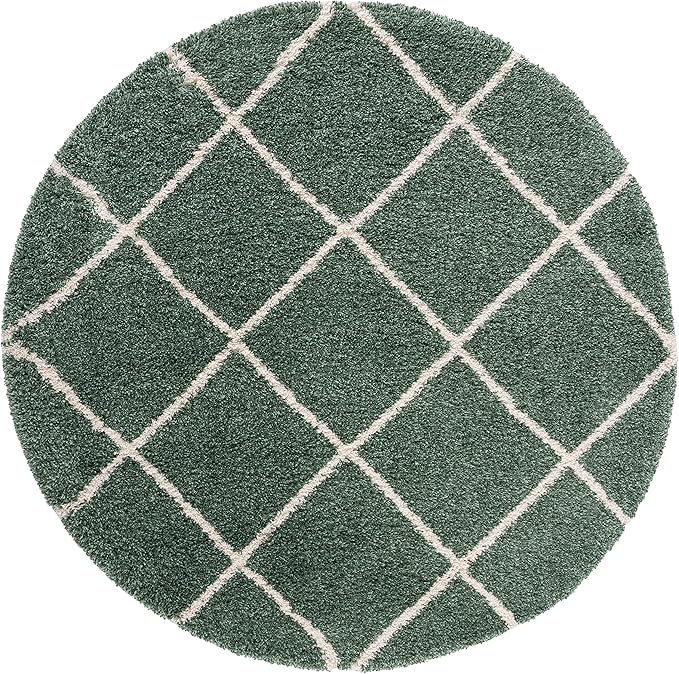 SAFAVIEH Hudson Shag Collection Area Rug - 7' Round, Green & Ivory, Modern Trellis Design, Non-Shedding & Easy Care, 2-inch Thick Ideal for High Traffic Areas in Living Room, Bedroom (SGH281Y)