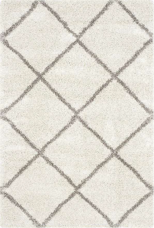 SAFAVIEH Hudson Shag Collection Accent Rug - 2' x 3', Ivory & Grey, Modern Trellis Design, Non-Shedding & Easy Care, 2-inch Thick Ideal for High Traffic Areas in Foyer, Living Room, Bedroom (SGH281A)