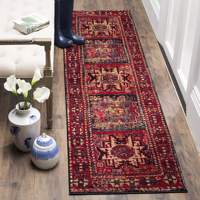 SAFAVIEH Vintage Hamadan Collection Runner Rug - 2'3" x 6', Red & Multi, Oriental Traditional Persian Design, Non-Shedding & Easy Care, Ideal for High Traffic Areas in Living Room, Bedroom (VTH213A)