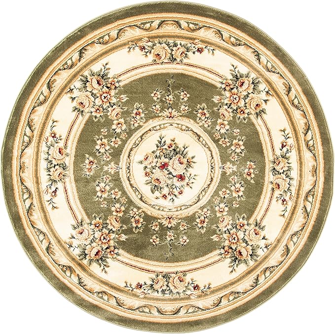 SAFAVIEH Lyndhurst Collection 8' Round Sage / Ivory LNH218B Traditional European Medallion Non-Shedding Dining Room Entryway Foyer Living Room Bedroom Area Rug