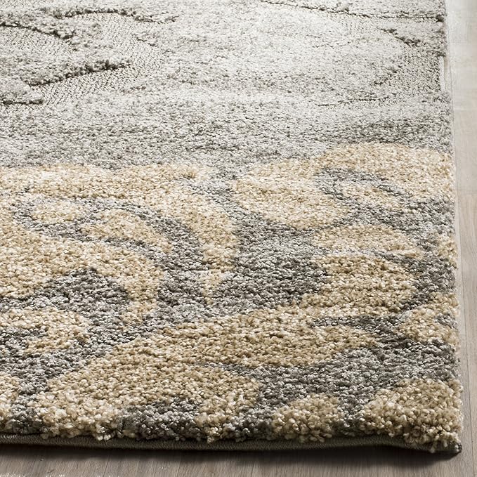 SAFAVIEH Florida Shag Collection Area Rug - 4' Square, Grey & Beige, Floral Design, Non-Shedding & Easy Care, 1.2-inch Thick Ideal for High Traffic Areas in Living Room, Bedroom (SG458-8013)