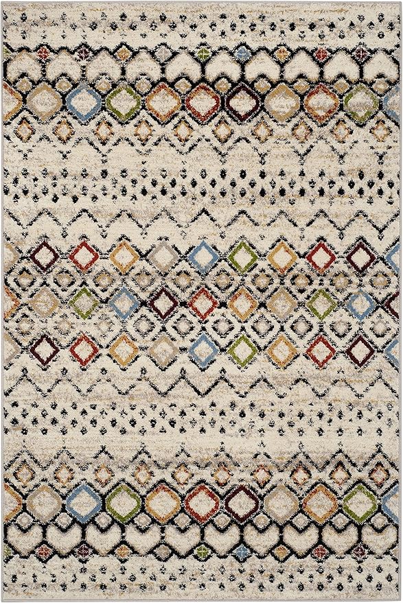 SAFAVIEH Amsterdam Collection Accent Rug - 4' x 6', Ivory & Multi, Moroccan Boho Design, Non-Shedding & Easy Care, Ideal for High Traffic Areas in Entryway, Living Room, Bedroom (AMS108K)