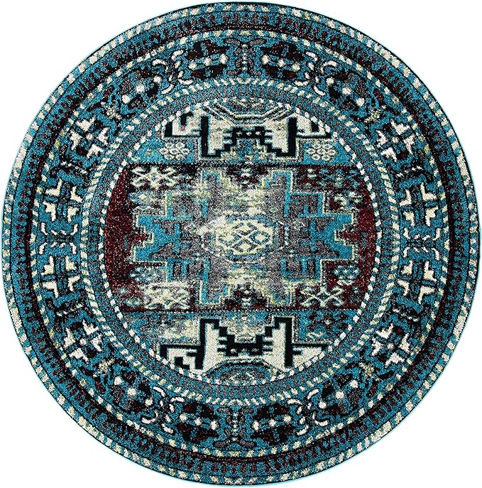 SAFAVIEH Vintage Hamadan Collection Area Rug - 5'3" Round, Light Blue & Black, Traditional Oriental Design, Non-Shedding & Easy Care, Ideal for High Traffic Areas in Living Room, Bedroom (VTH213M)