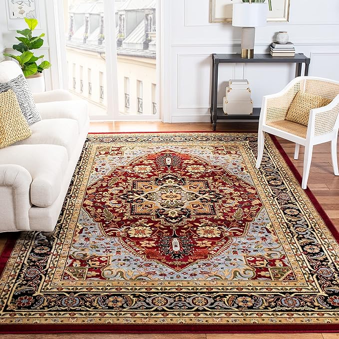 SAFAVIEH Lyndhurst Collection Area Rug - 9' x 12', Red & Black, Traditional Oriental Design, Non-Shedding & Easy Care, Ideal for High Traffic Areas in Living Room, Bedroom (LNH330B)