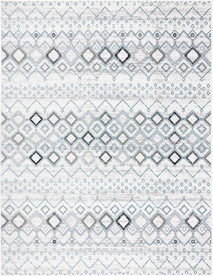SAFAVIEH Amsterdam Collection Area Rug - 9' x 12', Ivory & Grey, Moroccan Boho Design, Non-Shedding & Easy Care, Ideal for High Traffic Areas in Living Room, Bedroom (AMS108A)