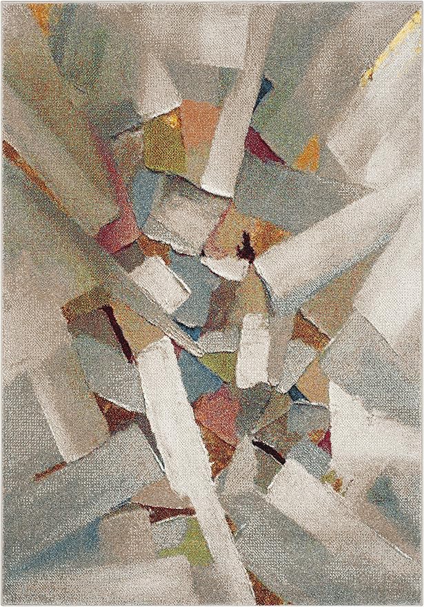 SAFAVIEH Porcello Collection Area Rug - 6'7" x 9', Grey & Multi, Modern Abstract Design, Non-Shedding & Easy Care, Ideal for High Traffic Areas in Living Room, Bedroom (PRL6937B)