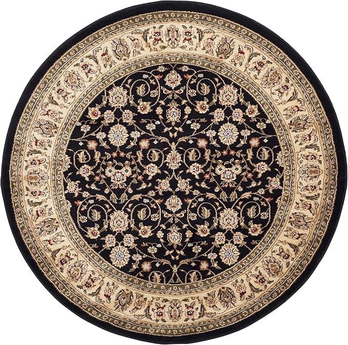 SAFAVIEH Lyndhurst Collection Area Rug - 5'3" Round, Black & Ivory, Traditional Oriental Design, Non-Shedding & Easy Care, Ideal for High Traffic Areas in Living Room, Bedroom (LNH316B)