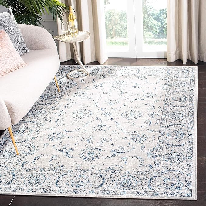 SAFAVIEH Brentwood Collection Area Rug - 5'3" x 7'6", Light Grey & Blue, Oriental Floral Scroll Design, Non-Shedding & Easy Care, Ideal for High Traffic Areas in Living Room, Bedroom (BNT854G)