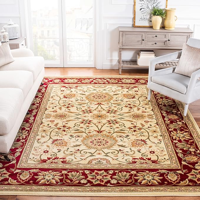 SAFAVIEH Lyndhurst Collection Area Rug - 8' x 10', Ivory & Red, Traditional Oriental Design, Non-Shedding & Easy Care, Ideal for High Traffic Areas in Living Room, Bedroom (LNH212K)