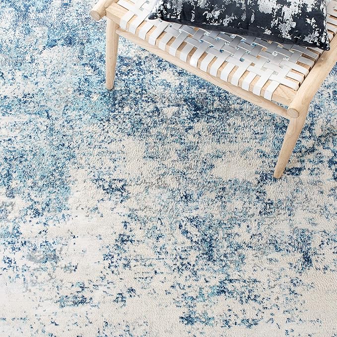 SAFAVIEH Brentwood Collection Runner Rug - 2' x 16', Ivory & Navy, Modern Abstract Design, Non-Shedding & Easy Care, Ideal for High Traffic Areas in Living Room, Bedroom (BNT822B)
