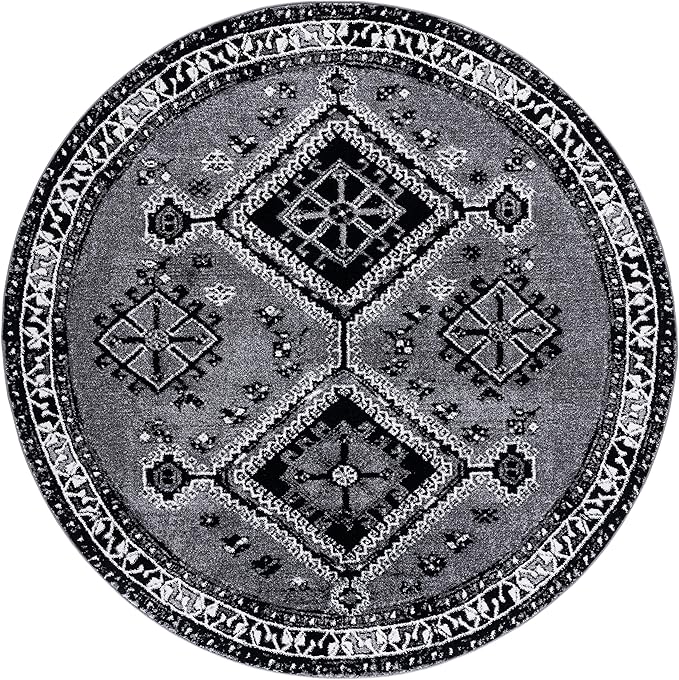 SAFAVIEH Vintage Hamadan Collection 6'7" Round Grey/Black VTH293F Oriental Distressed Non-Shedding Entryway Foyer Living Room Bedroom Kitchen Area Rug