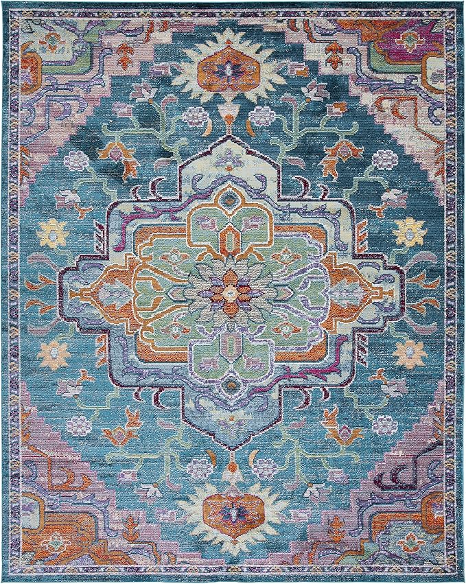 SAFAVIEH Crystal Collection X-Large Area Rug - 11' x 16', Teal & Rose, Medallion Distressed Design, Non-Shedding & Easy Care, Ideal for High Traffic Areas in Living Room, Bedroom (CRS501T)