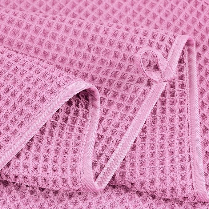 POLYTE 430 GSM Microfiber Oversize Quick Dry Lint Free Bath Towel, 60 x 30 in, 4 Pack (Waffle Weave)