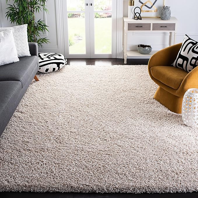 SAFAVIEH Santa Monica Shag Collection 9'6" x 13' Beige SGN725 Solid Non-Shedding Living Room Bedroom Dining Room Entryway Plush 2-inch Thick Area Rug