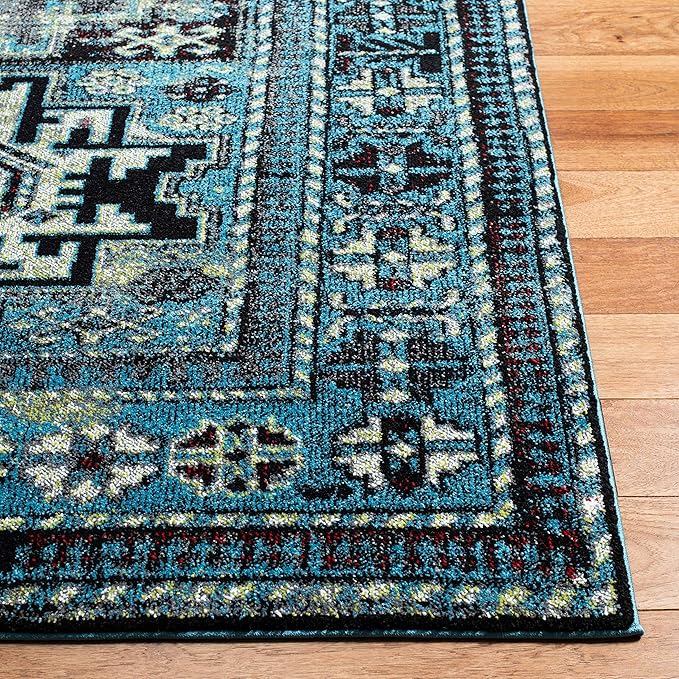 SAFAVIEH Vintage Hamadan Collection Accent Rug - 4' x 6', Light Blue & Black, Oriental Design, Non-Shedding & Easy Care, Ideal for High Traffic Areas in Entryway, Living Room, Bedroom (VTH213M)