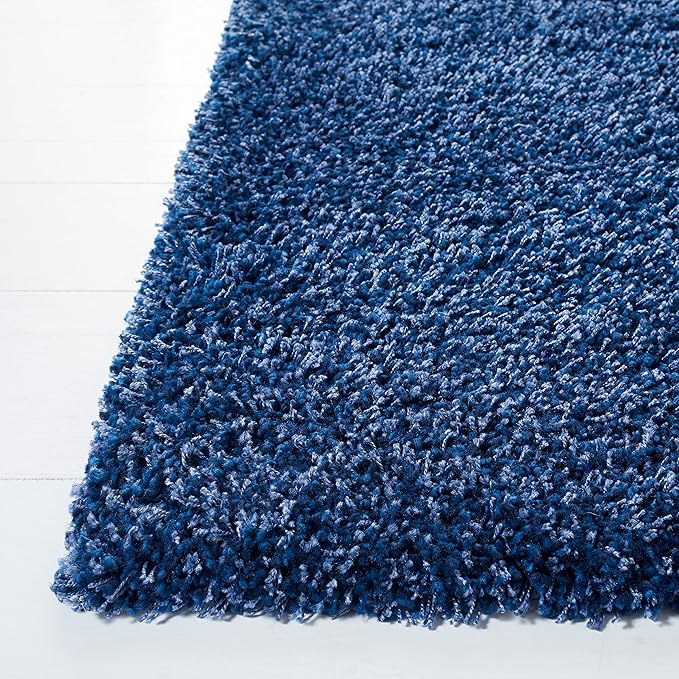 SAFAVIEH Santa Monica Shag Collection Accent Rug - 3' Round, Navy, Non-Shedding & Easy Care, 2-inch Thick, Ideal for The Living Room, Dining Room, Bedroom (SGN725-7070-3R)