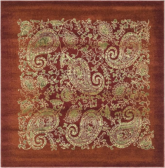 SAFAVIEH Lyndhurst Collection Area Rug - 6' Square, Red & Multi, Traditional Paisley Design, Non-Shedding & Easy Care, Ideal for High Traffic Areas in Living Room, Bedroom (LNH224B)