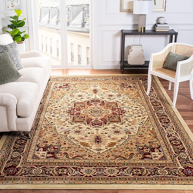 SAFAVIEH Lyndhurst Collection Area Rug - 12' Square, Ivory & Red, Traditional Oriental Design, Non-Shedding & Easy Care, Ideal for High Traffic Areas in Living Room, Bedroom (LNH330A)