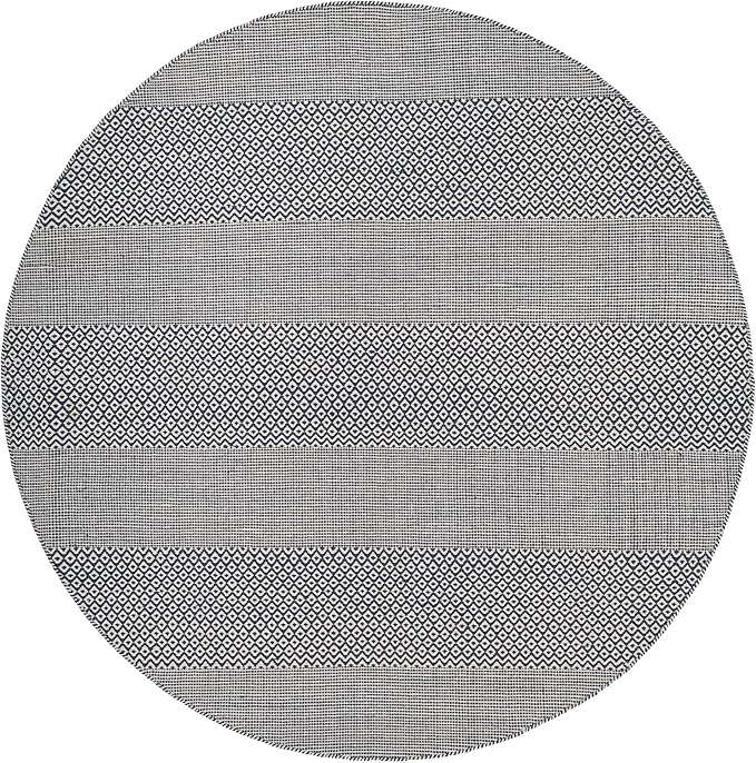 SAFAVIEH Montauk Collection 6' Round Ivory/Navy MTK330B Handmade Flatweave Boho Farmhouse Cotton Entryway Foyer Living Room Bedroom Kitchen Area Rug