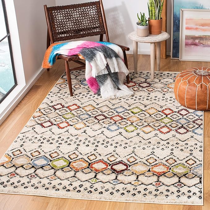 SAFAVIEH Amsterdam Collection Accent Rug - 3' x 5', Ivory & Multi, Moroccan Boho Design, Non-Shedding & Easy Care, Ideal for High Traffic Areas in Entryway, Living Room, Bedroom (AMS108K)