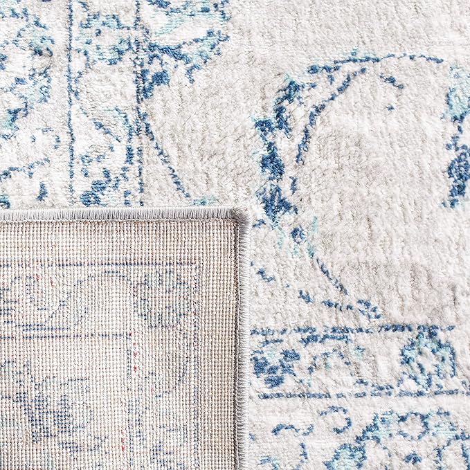 SAFAVIEH Brentwood Collection Runner Rug - 2' x 6', Light Grey & Blue, Oriental Floral Scroll Design, Non-Shedding & Easy Care, Ideal for High Traffic Areas in Living Room, Bedroom (BNT854G)