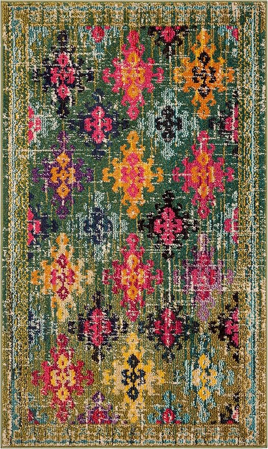 SAFAVIEH Monaco Collection Accent Rug - 3' x 5', Green & Multi, Boho Diamond Trellis Design, Non-Shedding & Easy Care, Ideal for High Traffic Areas in Entryway, Living Room, Bedroom (MNC244G)