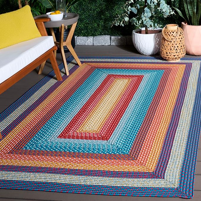 SAFAVIEH Washable Rug Outdoor Braided Collection - 5' x 8', Red & Orange, Handmade & Reversible, Non-Shedding & Easy to Clean, Ideal for Patio, Backyard, Mudroom (BRD308Q)