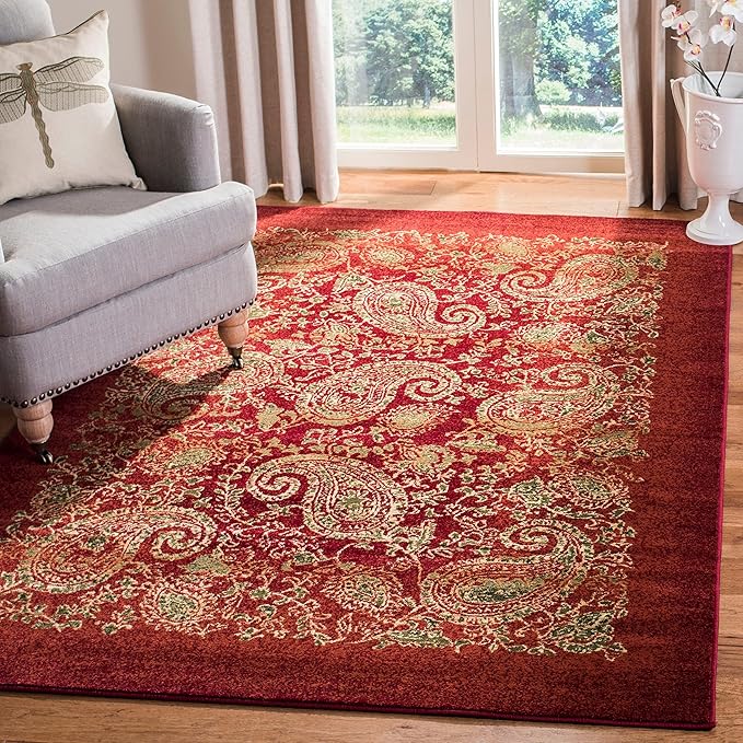SAFAVIEH Lyndhurst Collection Area Rug - 8' Round, Beige & Multi, Traditional Paisley Design, Non-Shedding & Easy Care, Ideal for High Traffic Areas in Living Room, Bedroom (LNH224A)