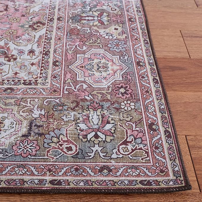 SAFAVIEH Washable Rug Tucson Collection - 2'6" x 4', Pink & Beige, Slip Resistant & Easy to Clean, Ideal for Living Room, Bedroom, Dining Space (TSN144U)