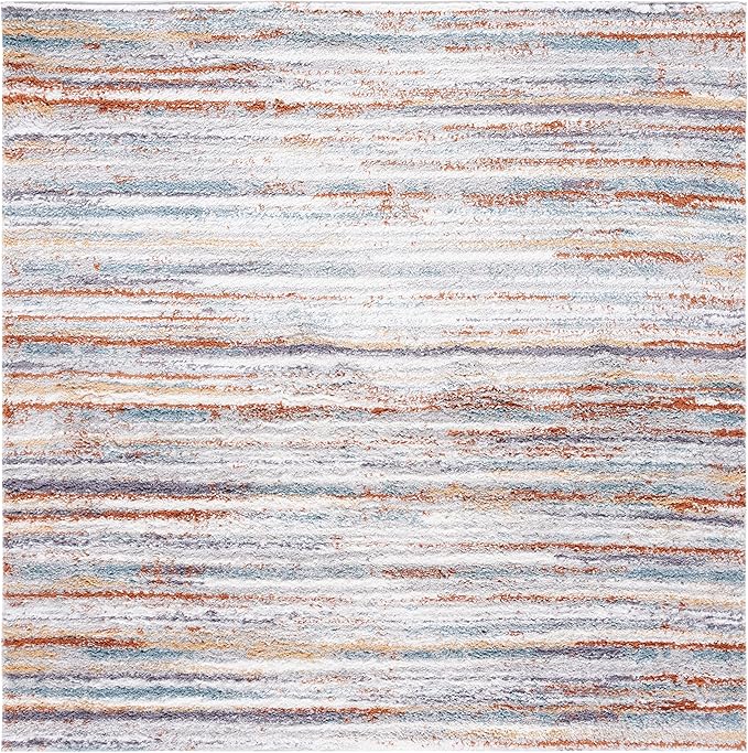 SAFAVIEH Berber Shag Collection Area Rug - 8' Square, Blue Rust & Ivory, Stripe Design, 1.2-inch Thick Ideal for High Traffic Areas in Living Room, Bedroom, Dining (BER565A-8SQ)