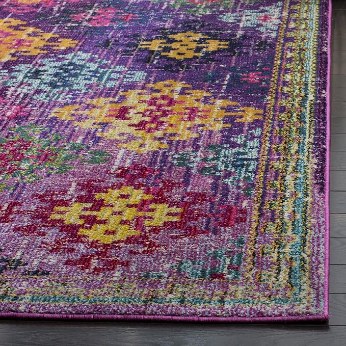 SAFAVIEH Monaco Collection Area Rug - 6'7" Square, Purple & Multi, Boho Diamond Trellis Design, Non-Shedding & Easy Care, Ideal for High Traffic Areas in Living Room, Bedroom (MNC244P)