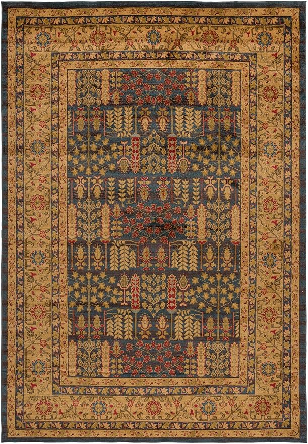 SAFAVIEH Mahal Collection Area Rug - 10' x 14', Navy & Natural, Traditional Oriental Design, Non-Shedding & Easy Care, Ideal for High Traffic Areas in Living Room, Bedroom (MAH697E)