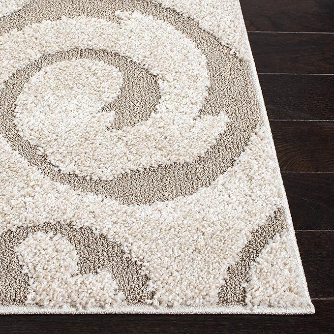 SAFAVIEH Florida Shag Collection Area Rug - 6' x 9', Ivory & Beige, Scroll Design, Non-Shedding & Easy to Clean, High-Low Plush Pile, Ideal for Living Room, Bedroom, Dining Space (SG455-13LT)