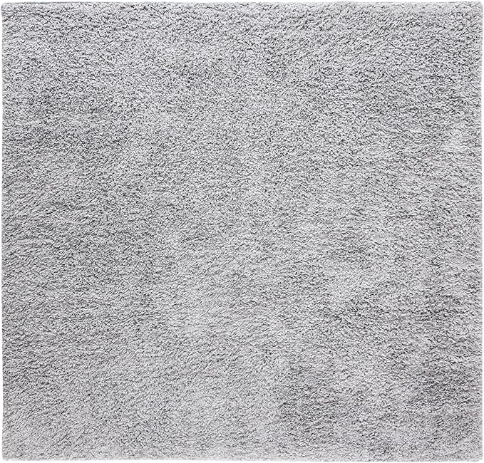 SAFAVIEH August Shag Collection Area Rug - 6'7" Square, Silver, Solid Design, Non-Shedding & Easy Care, 1.5-inch Thick Ideal for High Traffic Areas in Living Room, Bedroom (AUG200G)