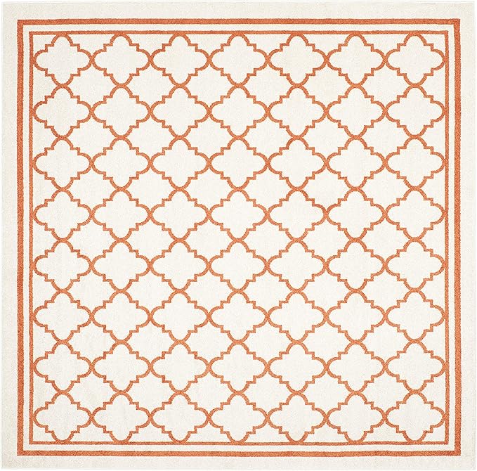 SAFAVIEH Amherst Collection 7' Square Beige / Orange AMT422F Moroccan Trellis Non-Shedding Living Room Bedroom Dining Home Office Area Rug