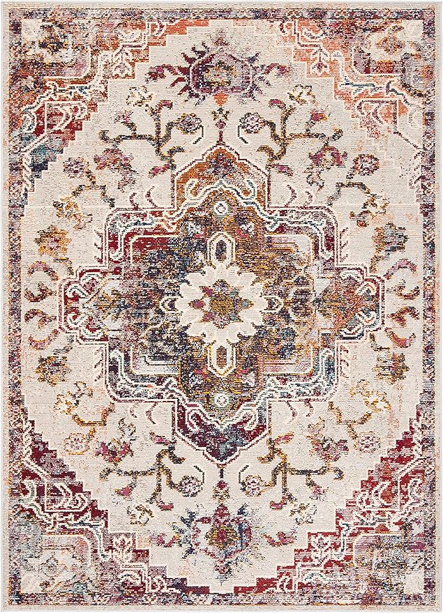 SAFAVIEH Crystal Collection Accent Rug - 4' x 6', Light Blue & Burgundy, Medallion Design, Non-Shedding & Easy Care, Ideal for High Traffic Areas in Entryway, Living Room, Bedroom (CRS501F)