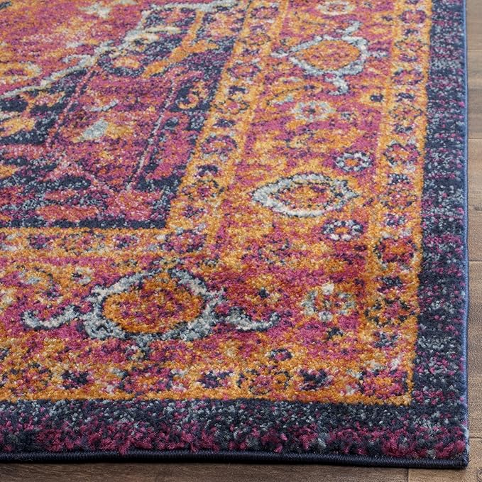 SAFAVIEH Evoke Collection 6'7" x 9' Fuchsia / Orange EVK275S Oriental Medallion Distressed Non-Shedding Living Room Bedroom Dining Home Office Area Rug