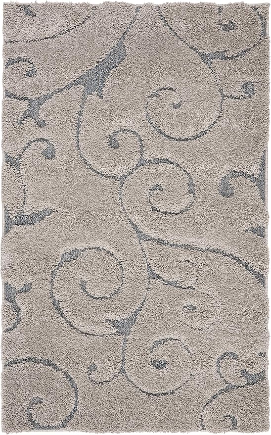 SAFAVIEH Florida Shag Collection Accent Rug - 3'3" x 5'3", Grey & Light Blue, Scroll Design, Non-Shedding & Easy Care, High-Low Plush Pile, Ideal for Living Room, Bedroom, Dining Space (SG455-1160)
