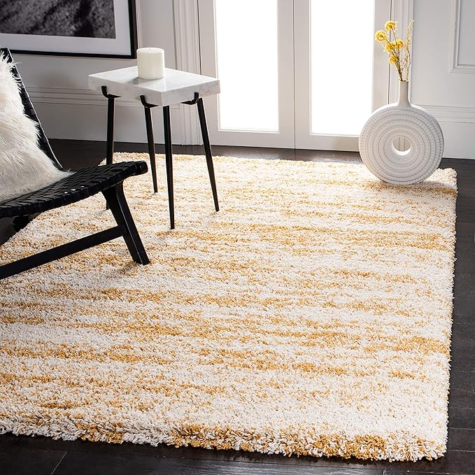 SAFAVIEH Hudson Shag Collection Accent Rug - 4' x 6', Ivory & Gold, Modern Design, Non-Shedding & Easy Care, 2-inch Thick Ideal for High Traffic Areas in Entryway, Living Room, Bedroom (SGH206D)