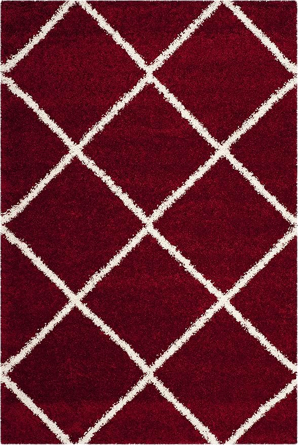 SAFAVIEH Hudson Shag Collection Area Rug - 5'3" x 7'6", Red & Ivory, Modern Trellis Design, Non-Shedding & Easy Care, 2-inch Thick Ideal for High Traffic Areas in Living Room, Bedroom (SGH281R)