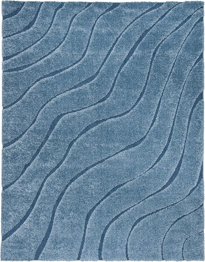 SAFAVIEH Florida Shag Collection Area Rug - 9'6" x 13', Light Blue & Blue, Non-Shedding & Easy Care, 1.2-inch Thick Ideal for High Traffic Areas in Living Room, Bedroom (SG472-6065)