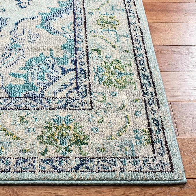 SAFAVIEH Monaco Collection Area Rug - 8' Square, Light Blue & Ivory, Non-Shedding & Easy Care, Ideal for High Traffic Areas in Living Room, Bedroom, Home Office, Dining Space (MNC243K-8SQ)