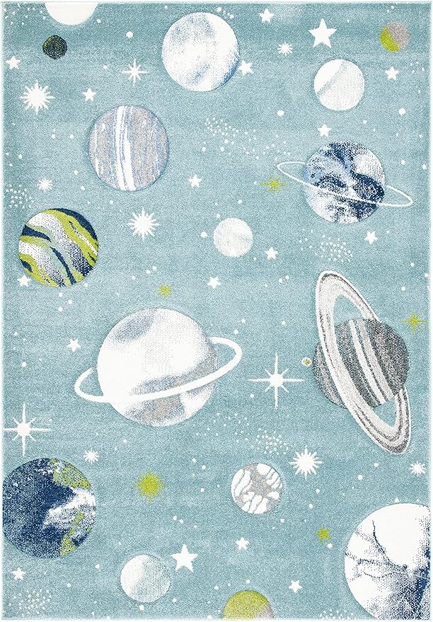 SAFAVIEH Carousel Kids Collection Area Rug - 6'7" x 9', Teal & Ivory, Non-Shedding & Easy Care, Ideal for High Traffic Areas for Boys & Girls in Playroom, Nursery, Bedroom (CRK103J)