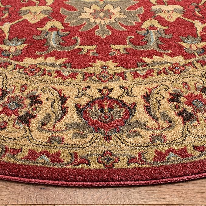 SAFAVIEH Mahal Collection 6'7" Round Red / Beige MAH693Q Traditional Oriental Non-Shedding Dining Room Entryway Foyer Living Room Bedroom Area Rug