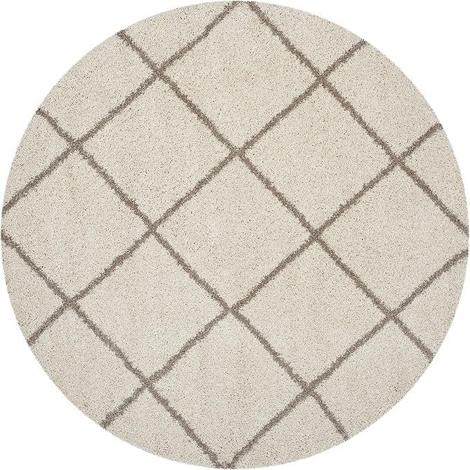 SAFAVIEH Hudson Shag Collection Area Rug - 5' Round, Ivory & Beige, Modern Trellis Design, Non-Shedding & Easy Care, 2-inch Thick Ideal for High Traffic Areas in Living Room, Bedroom (SGH281D)