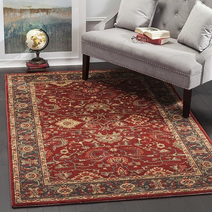 SAFAVIEH Mahal Collection Area Rug - 9' x 12', Red & Natural, Traditional Oriental Design, Non-Shedding & Easy Care, Ideal for High Traffic Areas in Living Room, Bedroom (MAH697A)